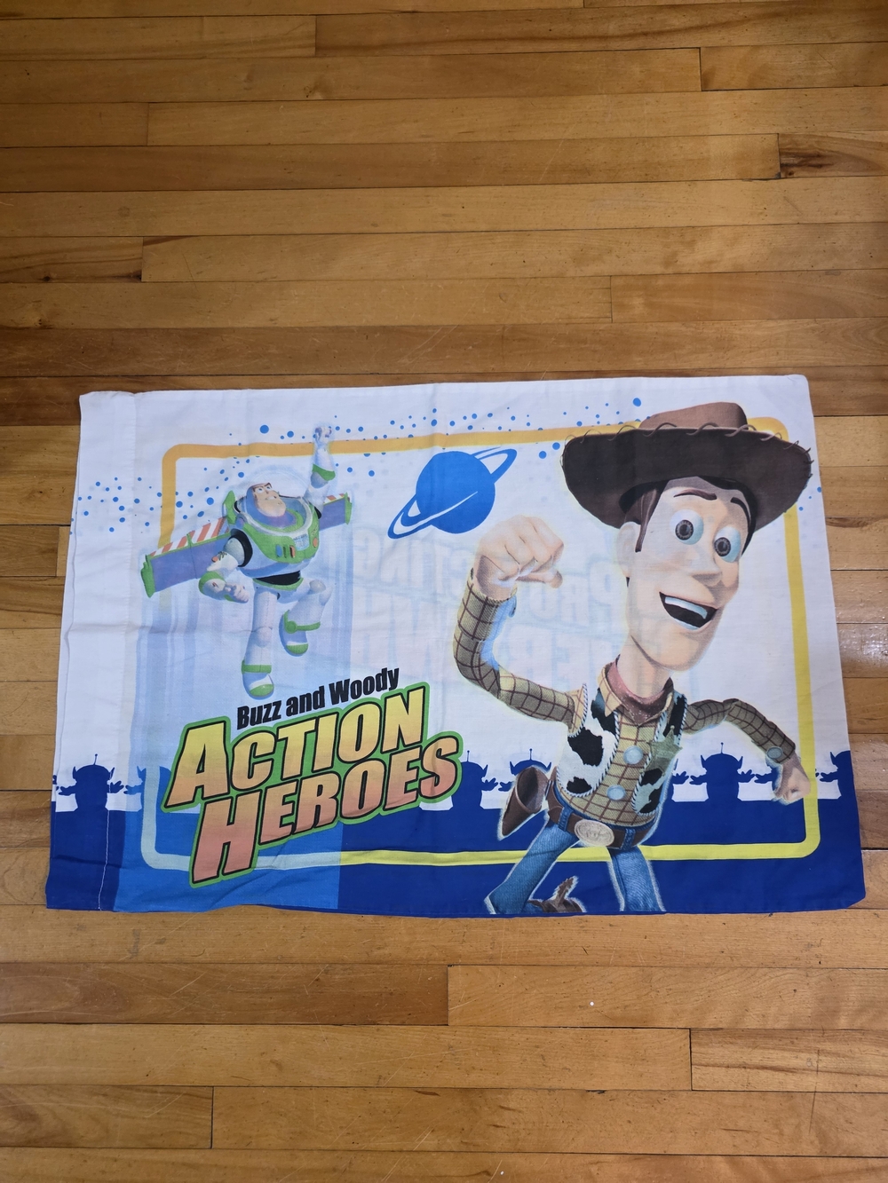 Disney Pixar Buzz and Woody Action Heroes Pillowcase - White Blue